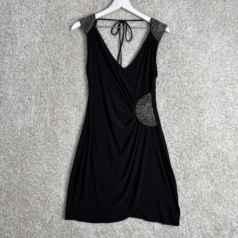Fredericks of Hollywood Cocktail Dress S Classy Beaded Embellished Shoulders VTG